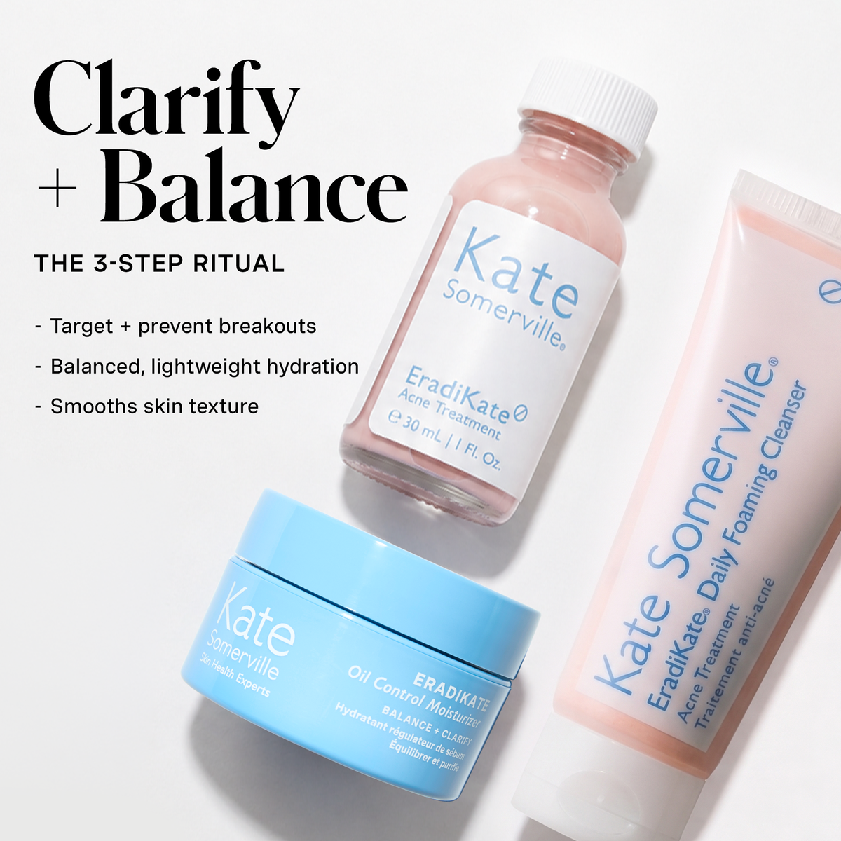 Key benefits — targets blemishes, refines pores, balances oil