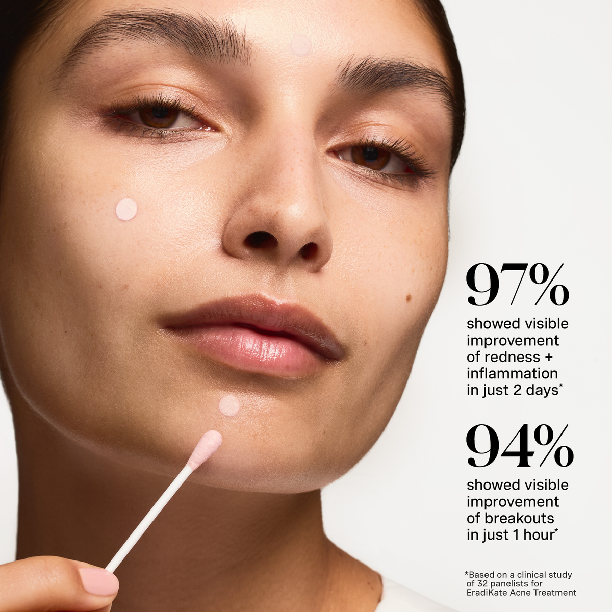 94% showed visible improvement of blemishes in 1 hour — 32-panelist study