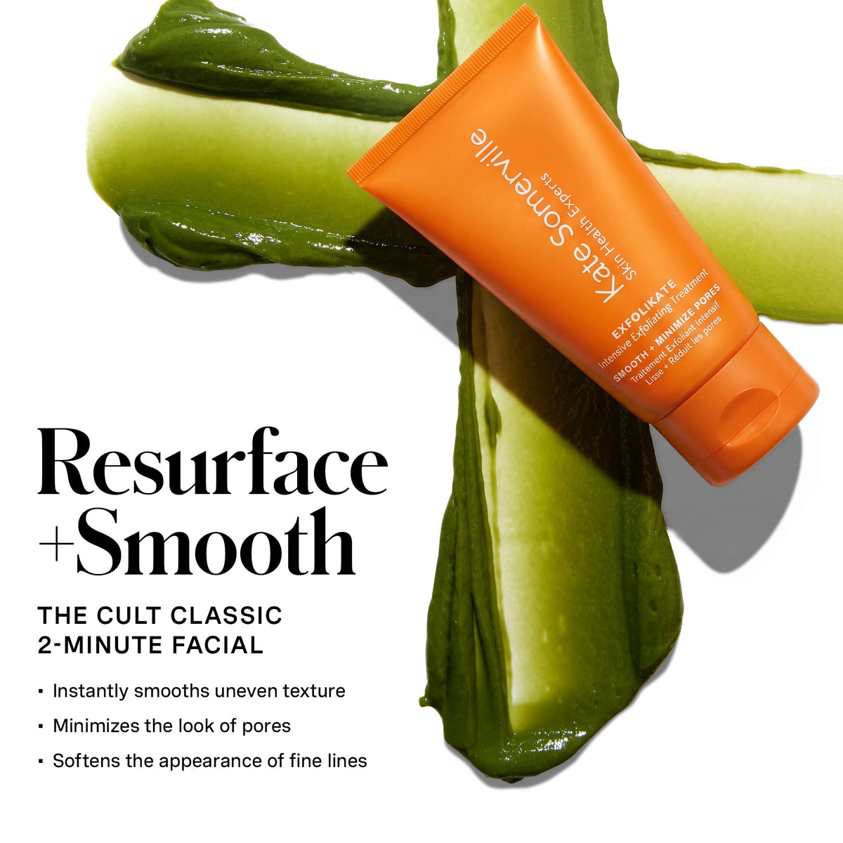ExfoliKate Intensive 2-minute facial instantly smooths texture, minimizes the look of pores and softens the look of fine lines